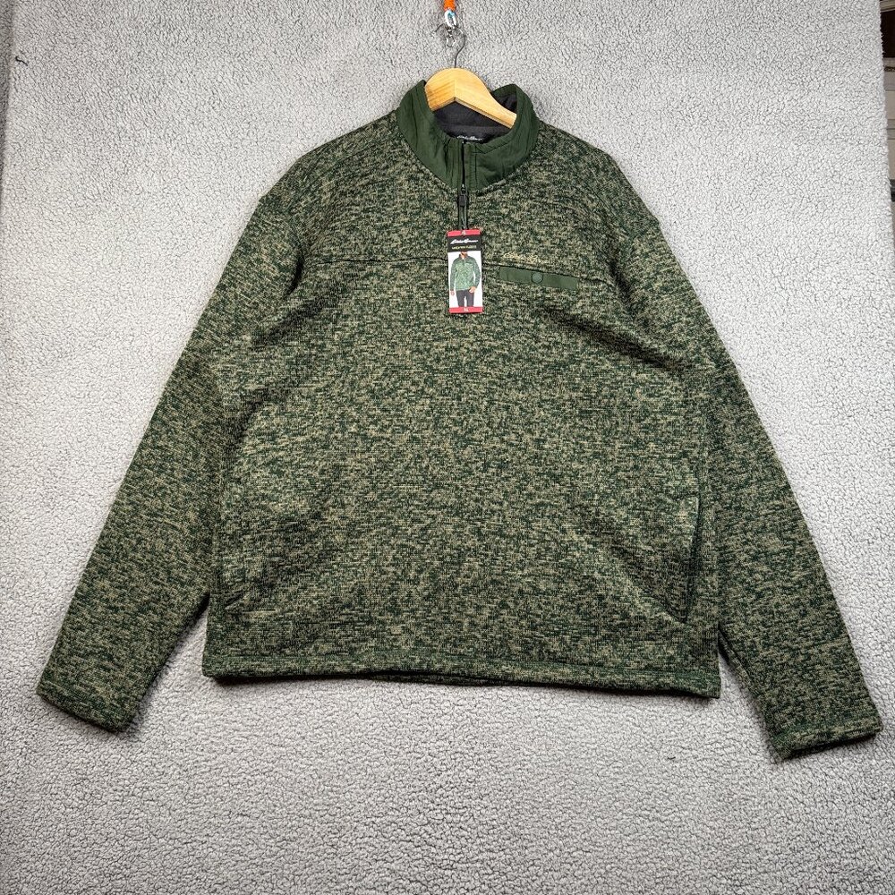 Eddie Bauer Sweater Mens Size XL Digital Green Cable Knit 1/4 Zip Mock Neck NWT